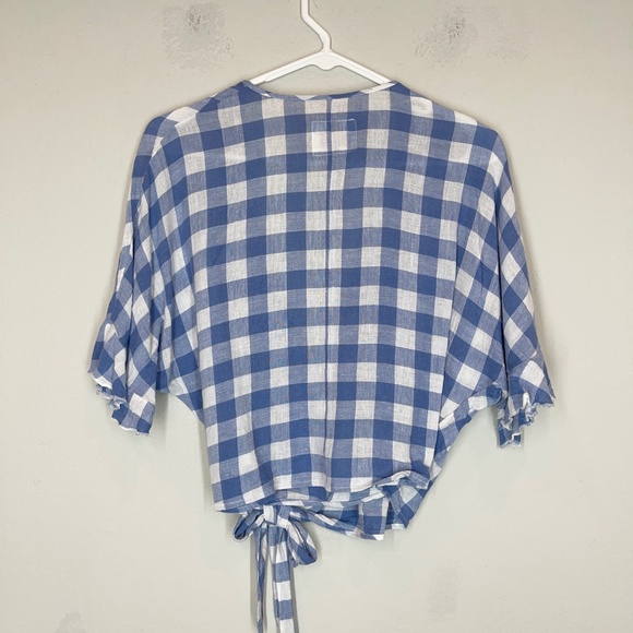 Rails Athena Periwinkle Gingham Wrap Top Women's Size S Linen Blend Crop - Picture 5 of 10